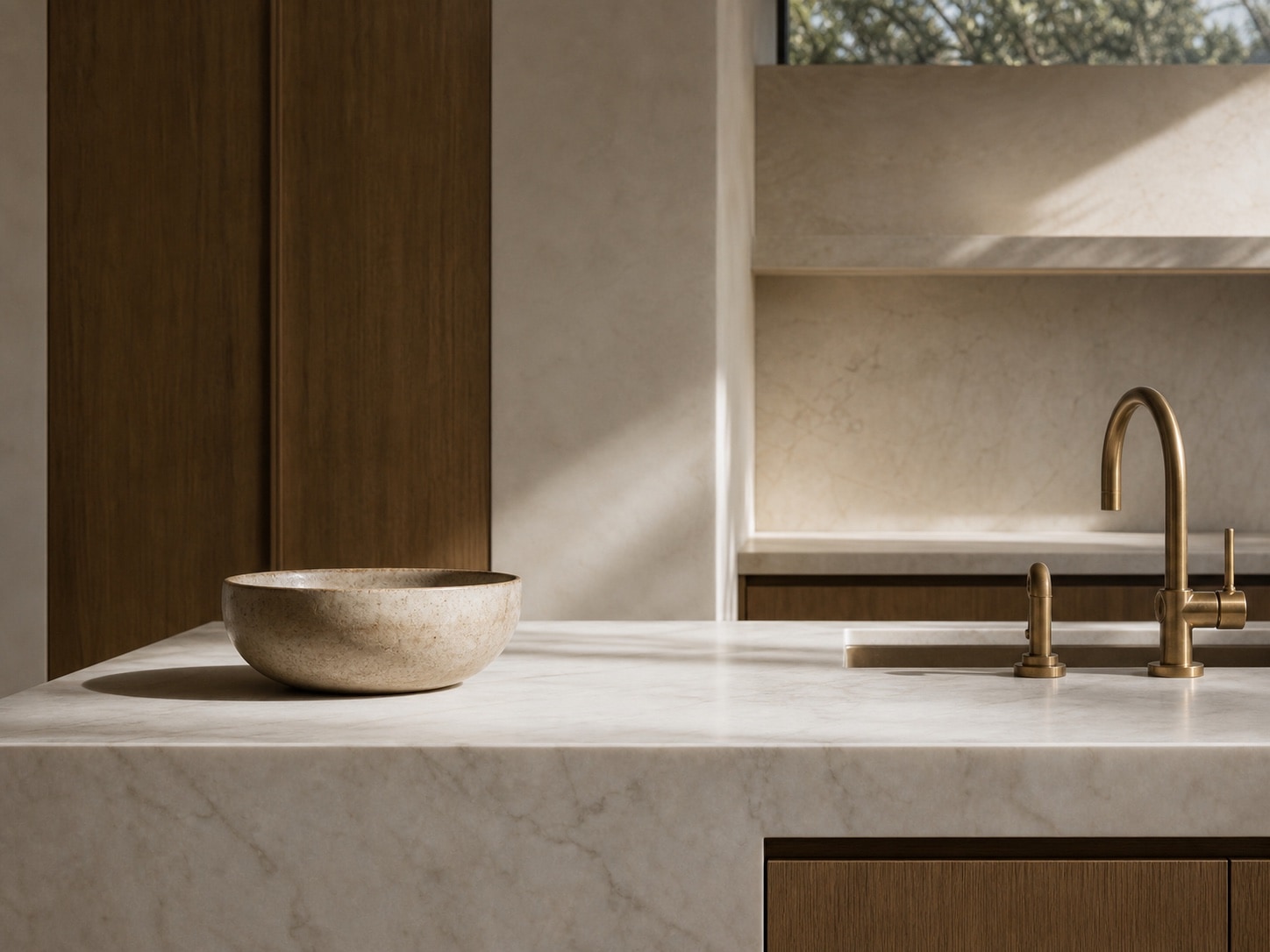 Detail of a luxury kitchen with stone island